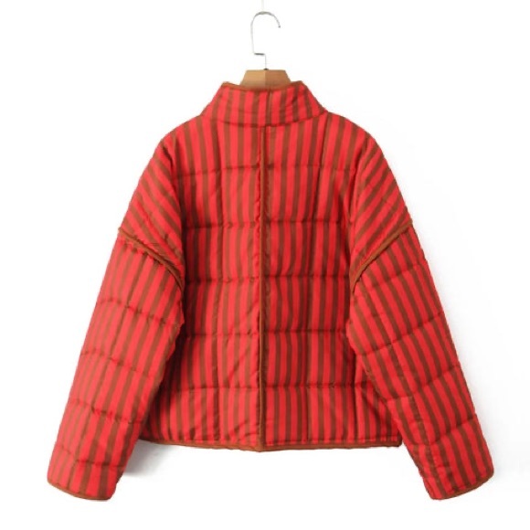 Boutique | Striped Red and Brown Oversized Women's Jacket Medium - Picture 4 of 9